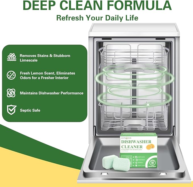 6-Pack Dishwasher Detergent, Deep Cleaning Dishwasher Formula Tablets with Meat Thermometer, Removes Limescale, Odors, Hard Water Residue, Suitable for All Dishwashers (Lemon Scent)