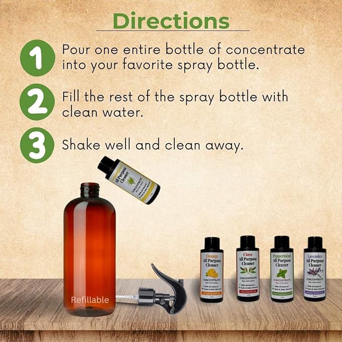 All Purpose Cleaner Concentrate Discovery Variety Pack, Try All 5 Scents Clove, Lavender, Lemongrass, Orange, Peppermint, Makes 5 Spray Bottles, Natural Multi-Surface Cleaner
