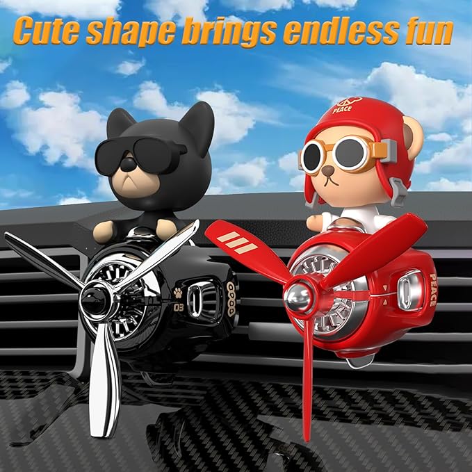 2Pcs Car Air Fresheners, Cute Bear Pilot Automotive Air Outlet Creative Car Perfume Diffuser, Automotive Accessories Air Vent Decoration with 8 Fragrant Tablets (Black 2+Red 1)