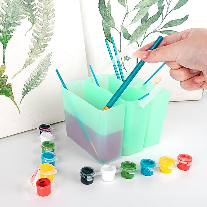 Brush Washing Bucket, Three-in-one Plastic Bucket Painting Brush Holder, Portable Detachable Multifunction Paint Brush Washing Bucket for Watercolor Outdoor Indoor Painting (Green)