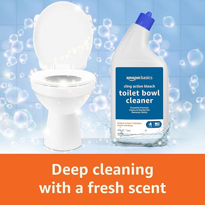 Amazon Basics Toilet Bowl Cleaner with Cling Action Formula, Bleach, Fresh Scent, 24 Fl Oz, Pack of 2, Packaging May Vary