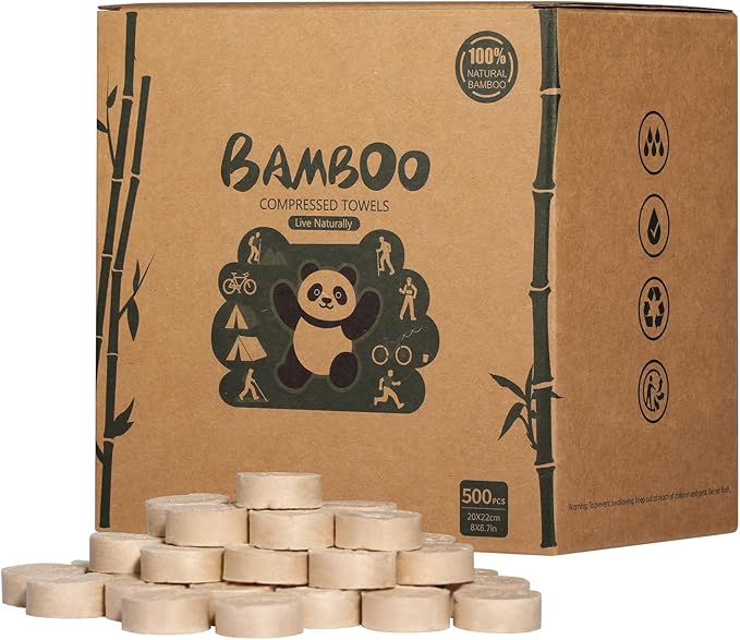LEKOCH Bamboo Compressed Towel Tablets - Biodegradable & Eco-Friendly Mini Washcloths, Bulk Disposable Towels for Travel, Camping, Gym | Portable, Moisture-Proof - 100/250/500 Pack