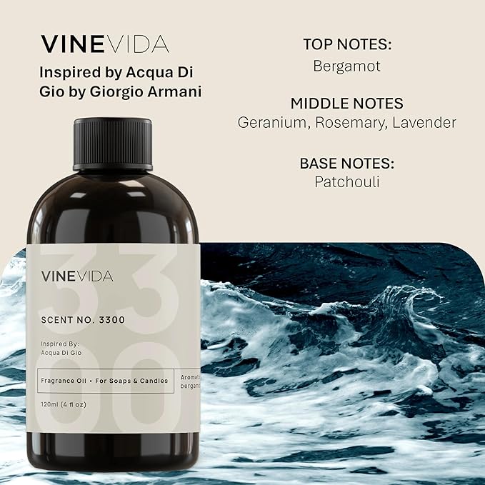 VINEVIDA [16oz] (Our Version of) Acqua Di Gio Fragrance Oil for Candle Making Scents Soap Making, Perfume Oils, Soy Candles, Cologne Men, Beard Oil, Massage Bath Bombs, (ARTS-FOBP-ACQUA-DIGIO-16)