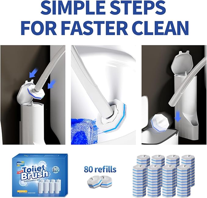 80Pcs Toilet Wand Refills for Disposable Toilet Bowl Brush Scrubber Cleaner Refill Pads,Toilet Brush Replacement Compatible Heads with Most Toilet Brushes Scrubber