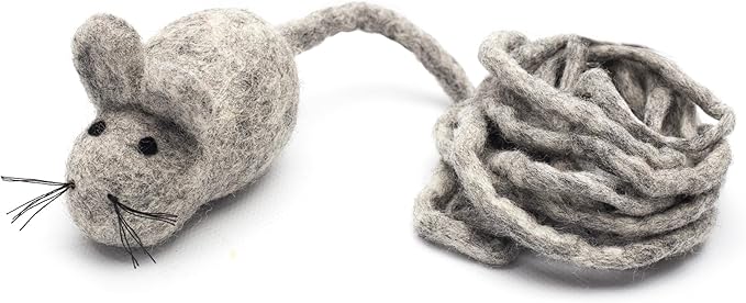 Glaciart One Felt Mouse Cat Toy – Soft Fuzzy Enrichment 100% Natural Wool - Interactive Catnip Play Cat Toy Set - Safe for Pets, Non-AZO Colored Dyes - 100” Long