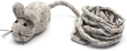 Glaciart One Felt Mouse Cat Toy – Soft Fuzzy Enrichment 100% Natural Wool - Interactive Catnip Play Cat Toy Set - Safe for Pets, Non-AZO Colored Dyes - 100” Long