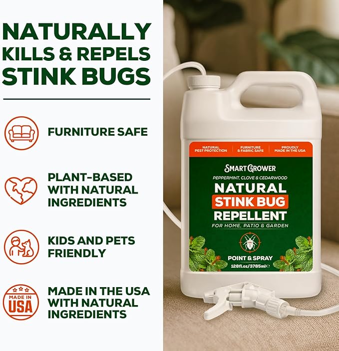 Natural Stink Bug Spray 128oz with Trigger Sprayer-Repellent for Indoor & Outdoor Use – Plant-Based Stink Bug Eliminator with Essential Oils, Stain-Free on Fabric, Pet & Family Friendly - Smart Grower