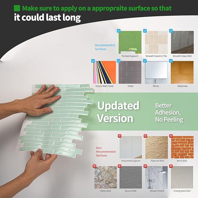 LONGKING 10-Sheet Self-Adhesive Peel and Stick Backsplash for Kitchen, Vinyl Decorative Tiles (Teal)