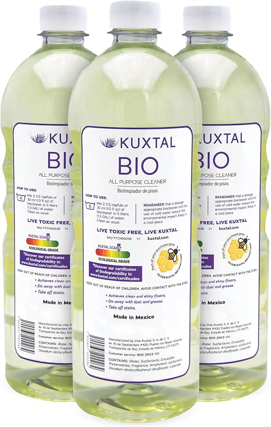 KUXTAL Eco-Friendly Floor Cleaner 3 Pack – Plant-Based Biodegradable Multi-Surface Cleaner for Wood, Tile & Hard Floors, Safe for Pets & Family, Effective Cleaning, Floral Scent, 27.7 fl oz Each