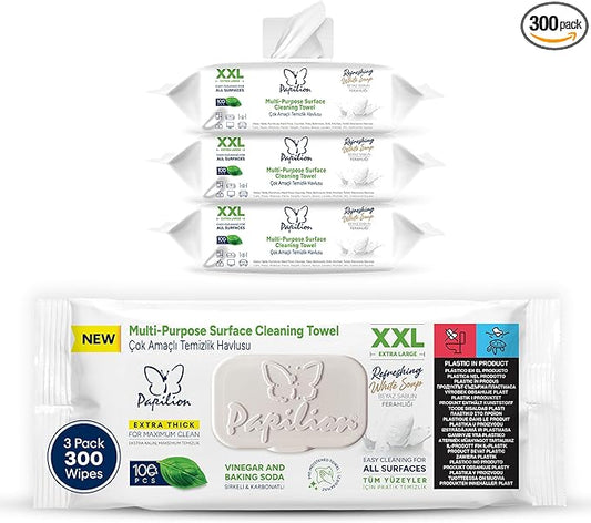 PAPILION Multi-Surface Cleaning Wipes, White Soap Scent, Removes Dirt & Stains, Paraben & SLS-Free, Surface-Safe Formula for Everyday Home, Kitchen & Office Cleaning, Flip-Top Pack, 300 Count