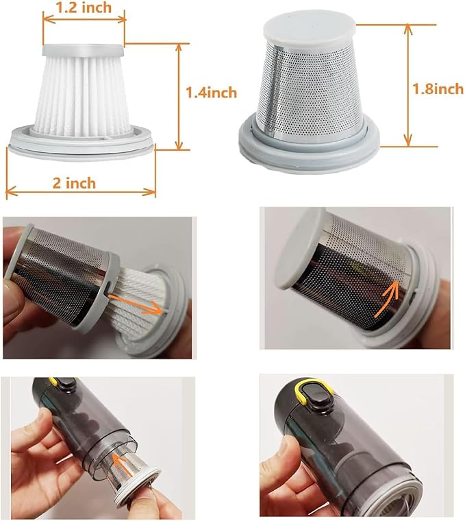 Vacuum Filter Replacement for Fanttik Slim V8 Mate, V8 Apex, Slim V10 Mate Vacuum Cleaner, 1Stainless Steel Pre-filter, 7 Washable Hepa Filters, 1 Cleaning Brush