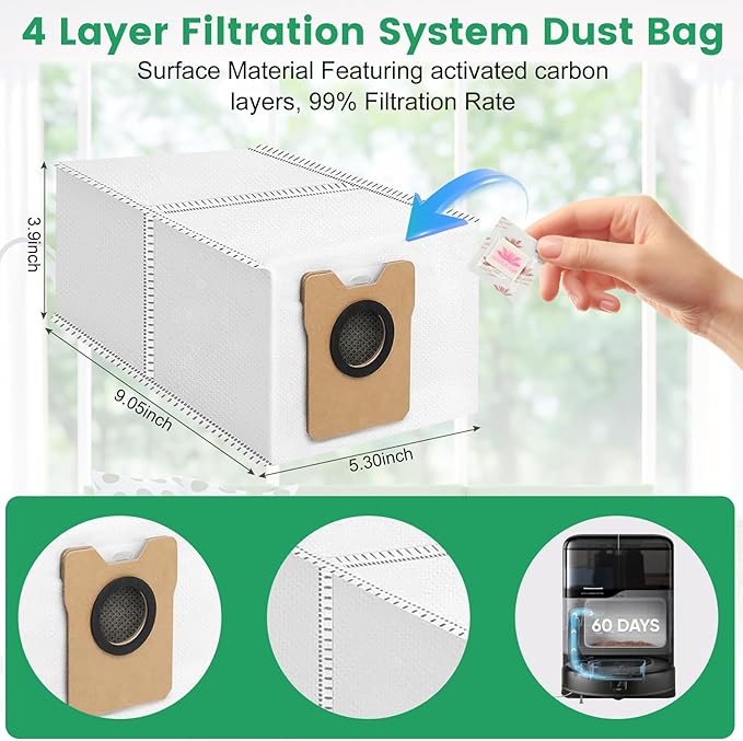 34 Pack for eufy Vacuum Omni C20 Accessories Kit，2 Mainbrush 6 Filter 6 Dust Bag 6 mop pads 6 Sidebrush 1Cleaning Brush 1Screwdriver,6 Sachet