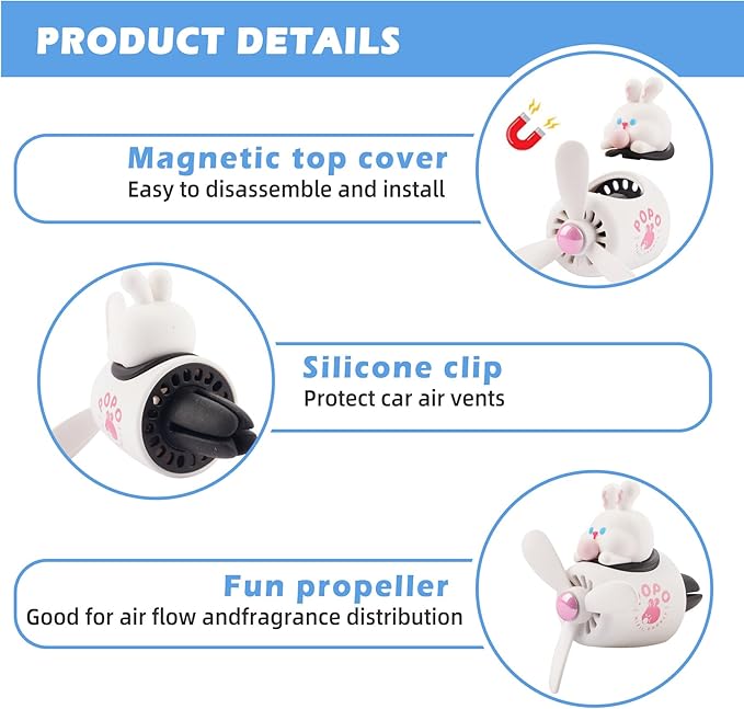 Car Air Freshener Cute Cartoon Rabbit Pilot Car Diffuser Rotating Propeller Automotive Air Outlet Fan Creative Car Perfume Decoration Cool Car Accessories