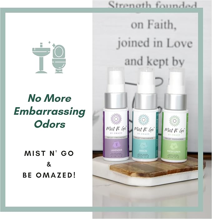 Mist N’ Go by Omaze Travel Bathroom Spray for Toilet Spray Odor Eliminator - Travel Toilet Spray for Bathroom Air Freshener Spray for Bathroom Deodorizer - Popular Mix, Travel Size (1oz x2)