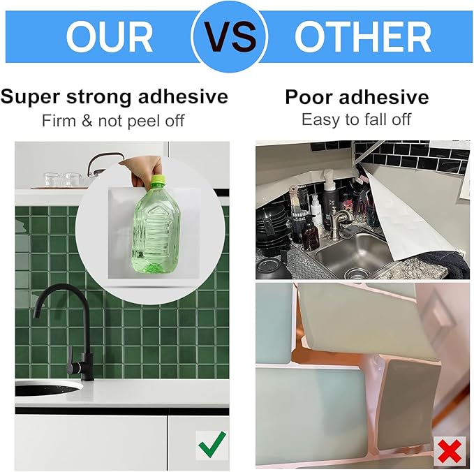Peel and Stick Backsplash, New Upgrade Design 9" x9"Square Marble Tiles,3D Adhesive Premium Mosaic Tiles, Peel and Stick Tiles for Kitchen,Bathroom, Wall Tile（10-Sheet）.