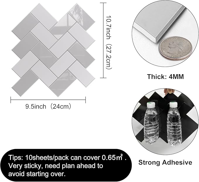 Peel and Stick Backsplash for Kitchen,New Upgrade Herringbone Premium Kitchen Backsplash,Stick on Subway Tile Peel and Stick Backsplash (Gray)