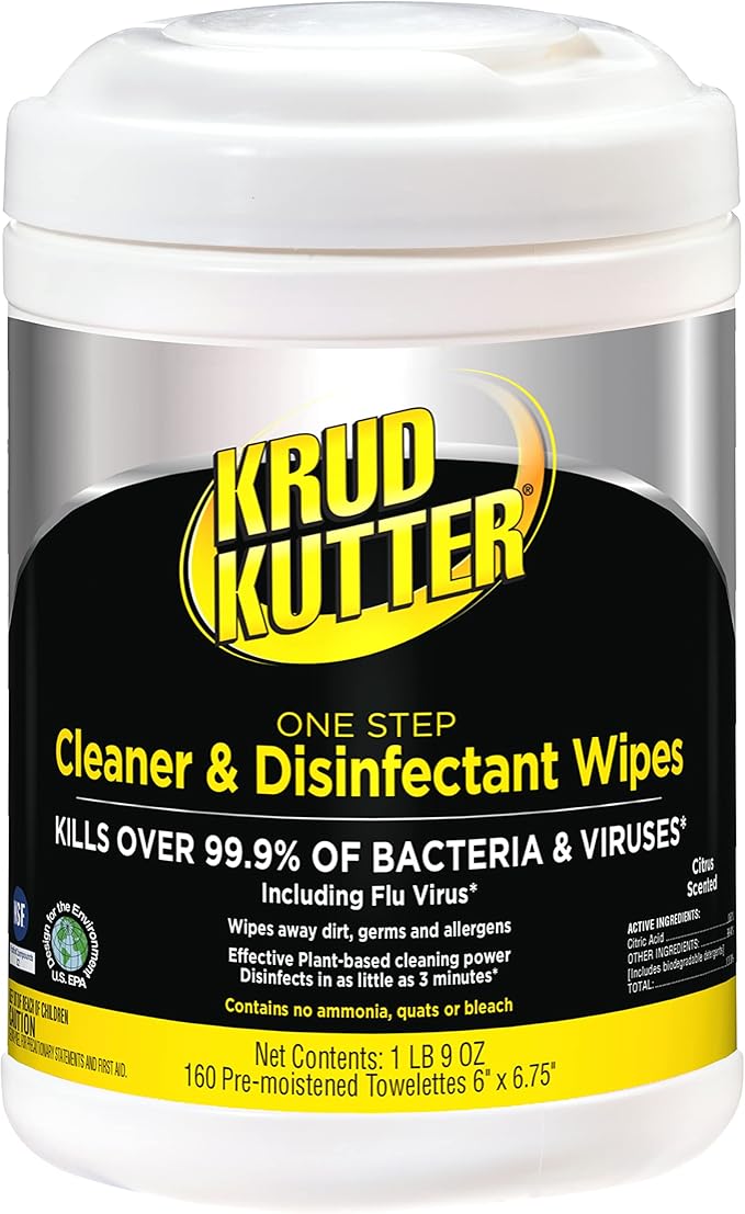 Krud Kutter Pro 367508 One Step Cleaner & Disinfectant Wipes, 160 Wipes