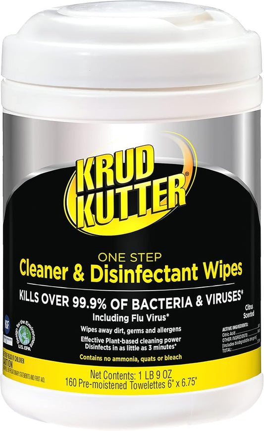 Krud Kutter Pro 367508 One Step Cleaner & Disinfectant Wipes, 160 Wipes