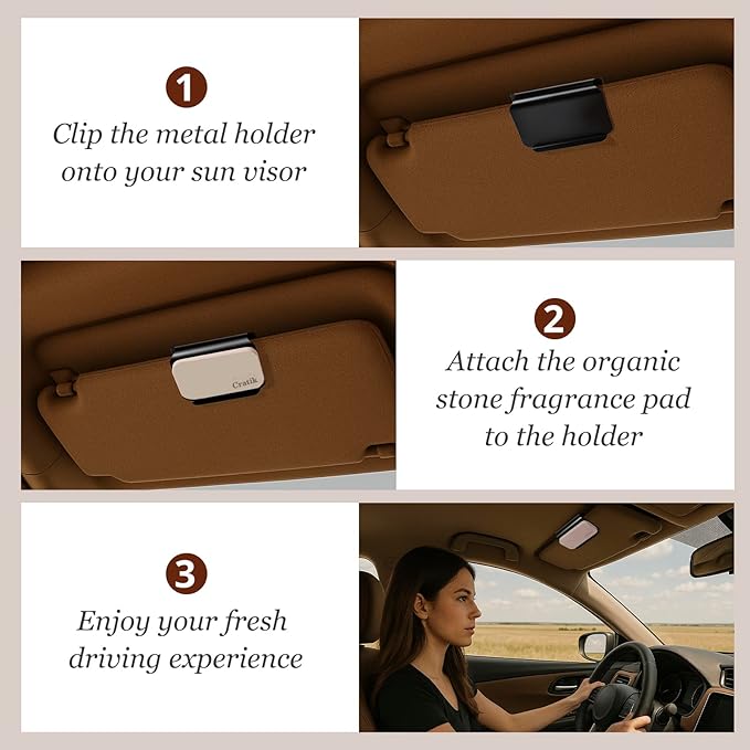 Car Air Freshener - Stone Air Freshener - Car Odor Eliminator for Visor Clip- Natural Scent Starter Kit, Vehicle Scent Diffuser for Cabin, Truck & SUV (Teak)