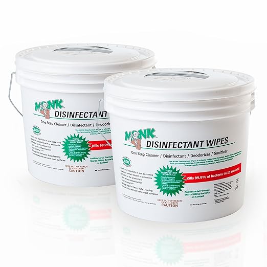 Monk Disinfectant Wipes One Step Cleaner, Disinfectant, Deodorizer & Sanitizer, 2 Buckets Packs containing 1600 Wipes, Perfect for Gyms, Fitness Clubs, Schools, Commercial Facilities