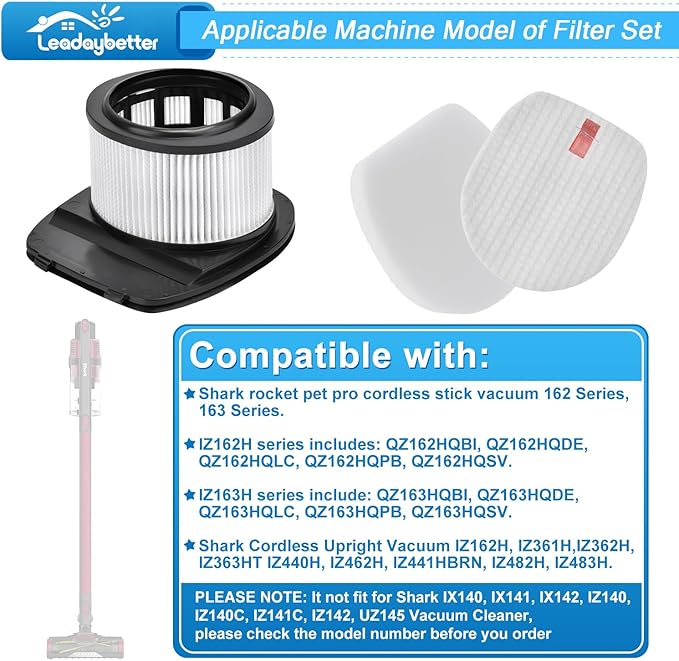 IZ377H IZ382H IZ162H Filter Replacement for Shark PowerPro FloorDetect and Rocket Pet Pro IZ361H IZ362H IZ363HT IZ440H IZ441HBRN IZ462H IZ482H IZ483H Cordless Stick Vacuum, Part # XHF161H & 617FJ140
