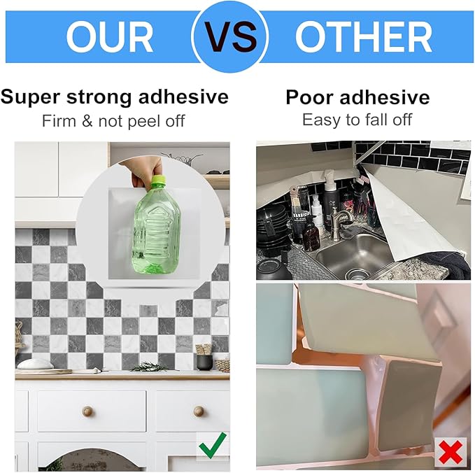 Peel and Stick Backsplash, New Upgrade Design 9" x9"Square Marble Tiles,3D Adhesive Premium Mosaic Tiles, Peel and Stick Tiles for Kitchen,Bathroom, Wall Tile（10-Sheet）.