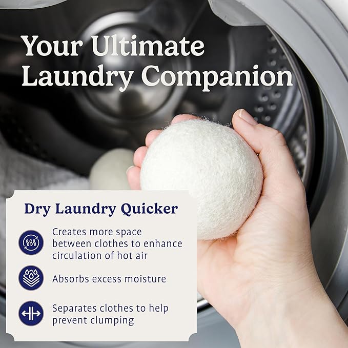 Handy Laundry Wool Dryer Balls - Natural Fabric Softener, Reusable, Reduces Clothing Wrinkles and Saves Drying Time, Better Alternative to Plastic Balls and Liquid Softener (Pack of 6)