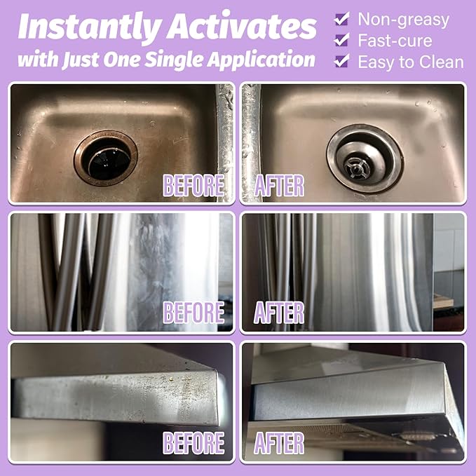 Ceramic Coating for Stainless Steel Appliances, Gloss & Shine Ceramic Coating Spray for Repelling Fingerprints, Grime & Stains on Stainless Steel, Sinks, Countertops, Glass in Home Kitchen & Bath