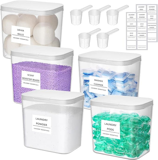 Lifewit Laundry Pods Container with Pop-up Lid, Laundry Room Organization, Dryer Sheet Holder for Washing Powder Scent Booster Beads, 2700 ml/0.72gal,5 Pcs