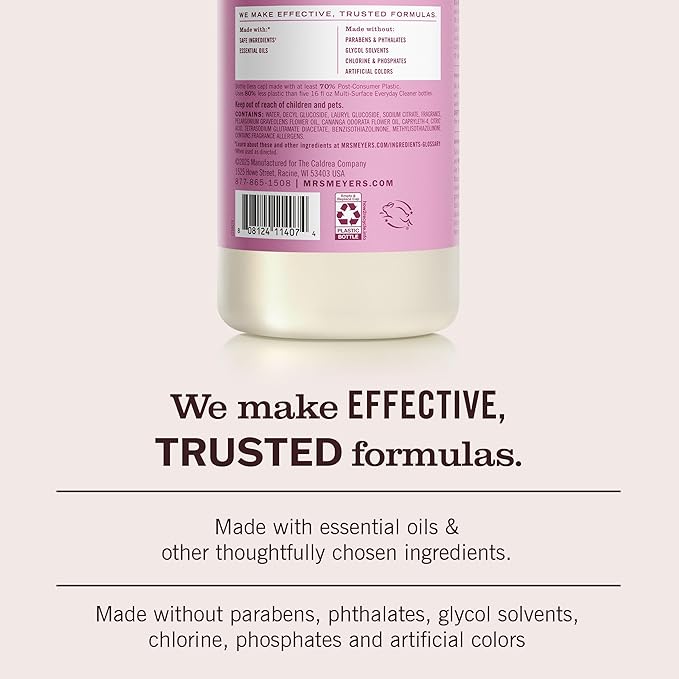 MRS. MEYER'S CLEAN DAY Multi-Surface Everyday Concentrate, Peony Scent, 32 Fl Oz Bottle - 2 Pack