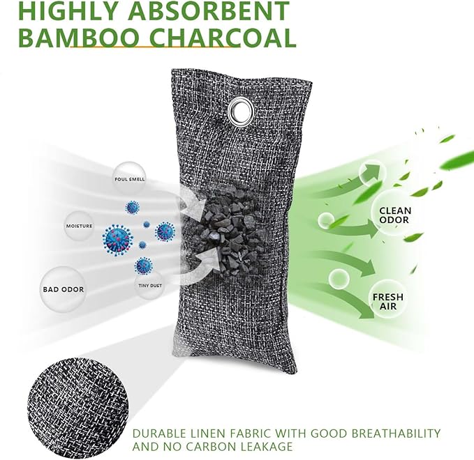 WSSROGY 4 Pack Activated Charcoal Odor Absorber, Bamboo Charcoal Air Purifying Bags Odor Eliminator Air Freshener Deodorizer for Shoe, Closet, Car, Basement