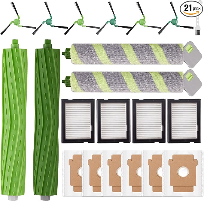 21 Pcs Replacement Parts for iRobot Roomba Max 705 Combo / 706 Combo Robot Vacuum, Accessories Kit include 2 Main Brushes, 6 Dust Bags, 4 Filters, 2 Roller Mops, 6 Side Brushes, 1 Cleaning Tool