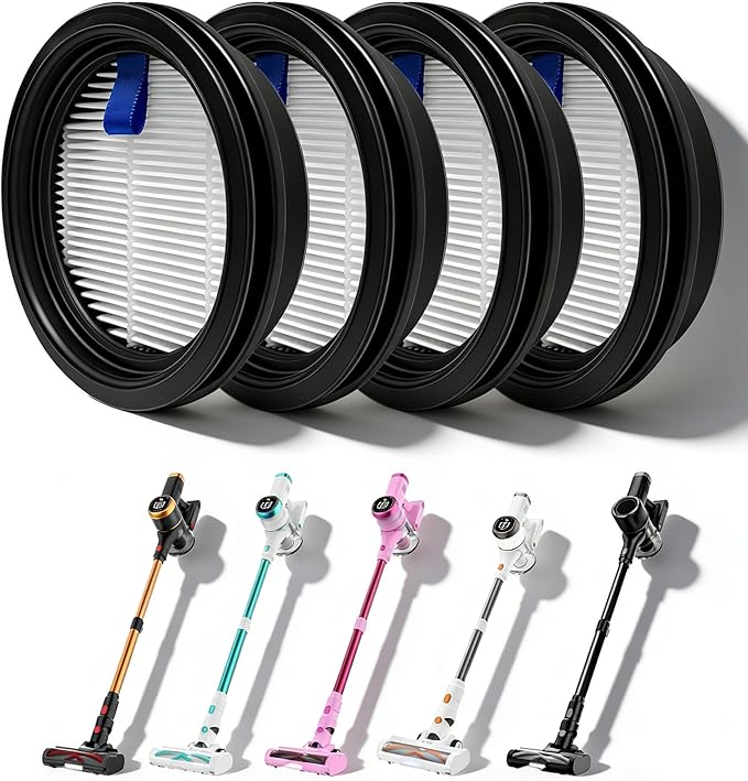 4-Pack Replacement Filter Compatible with Tikom V500 Cordless Vacuum Cleaner, High-efficiency HEPA Filtration for Tikom Cordless 40KPa/450W Stick Vacuum Model V500 and V450