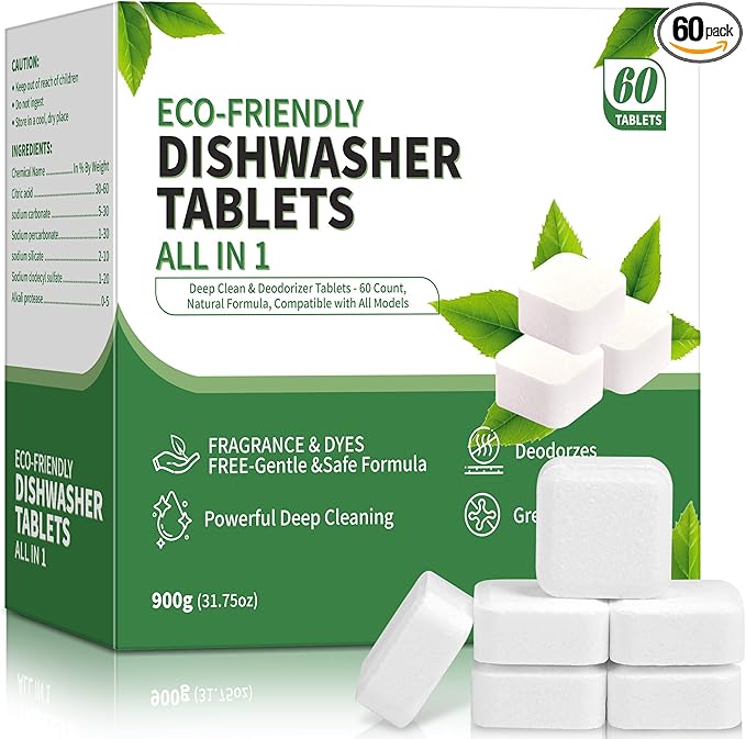 Dishwasher Detergent Machine Tablets, Fragrance-Free, Plant-Based Dishwasher Tablets, All in 1 Dishwasher Clean Refill, 60 Count