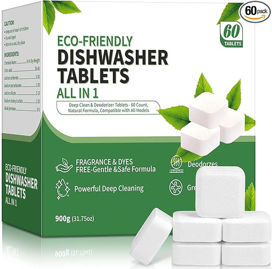 Dishwasher Detergent Machine Tablets, Fragrance-Free, Plant-Based Dishwasher Tablets, All in 1 Dishwasher Clean Refill, 60 Count