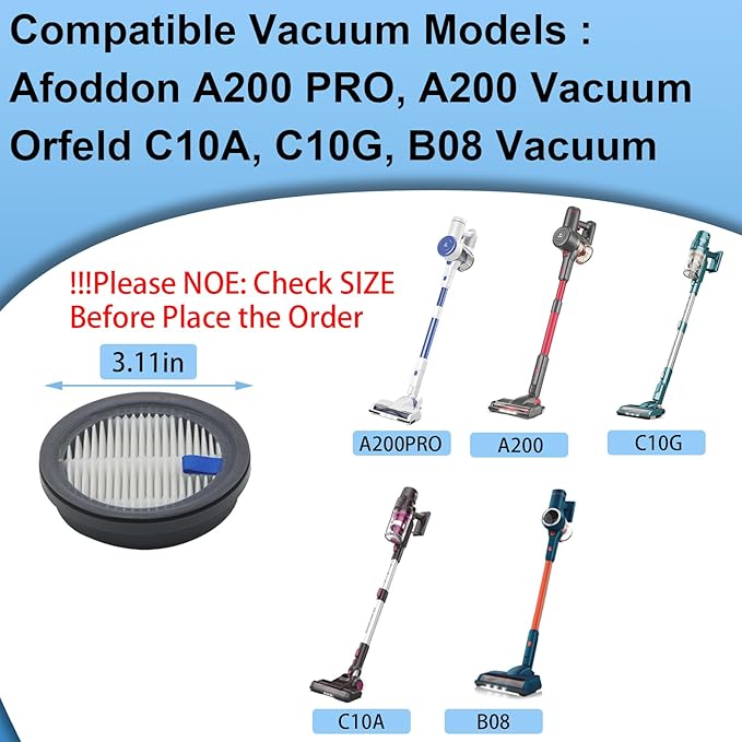 Replacement for Afoddon A200Pro/A200, ORFELD B08/C10A/C10G Series Cordless Vacuum Cleaner, 4 Pack HEPA Filters and 8 Pack Sponge Filters