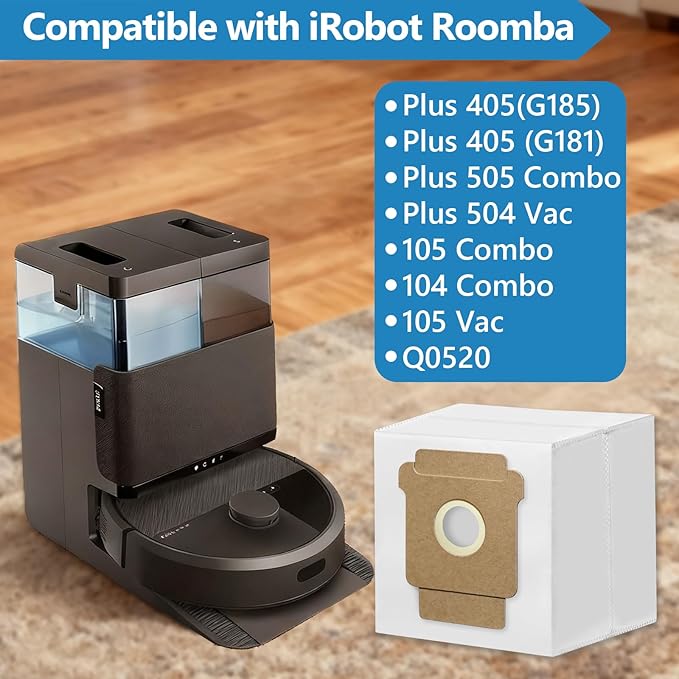 12 Pack 105 Vacuum Bags Compatible with iRobot Roomba 105 Vac, 104/105 Combo,Plus 405/505 Combo,705 Max Vac, Large Capacity Disposable Replacement Bags