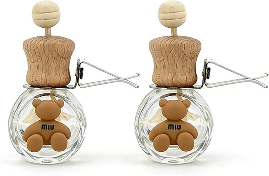 2 Pack Car Air Freshener Diffuser, Refillable Empty Glass Bottles with Vent Clip & Wooden Caps, Drift Car Air Freshener for Essential Oils, Long Lasting Air Fresheners for Car-A5