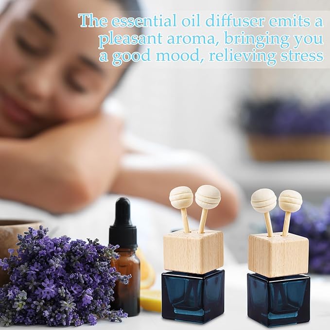 Zubebe 60 Pcs Car Diffuser Bottles Empty Bulk Vent Clip Car Air Freshener Diffuser for Essential Oil Perfume Glass Bottle with Wooden Caps Stick Fragrance Ornament (Gradient Black)
