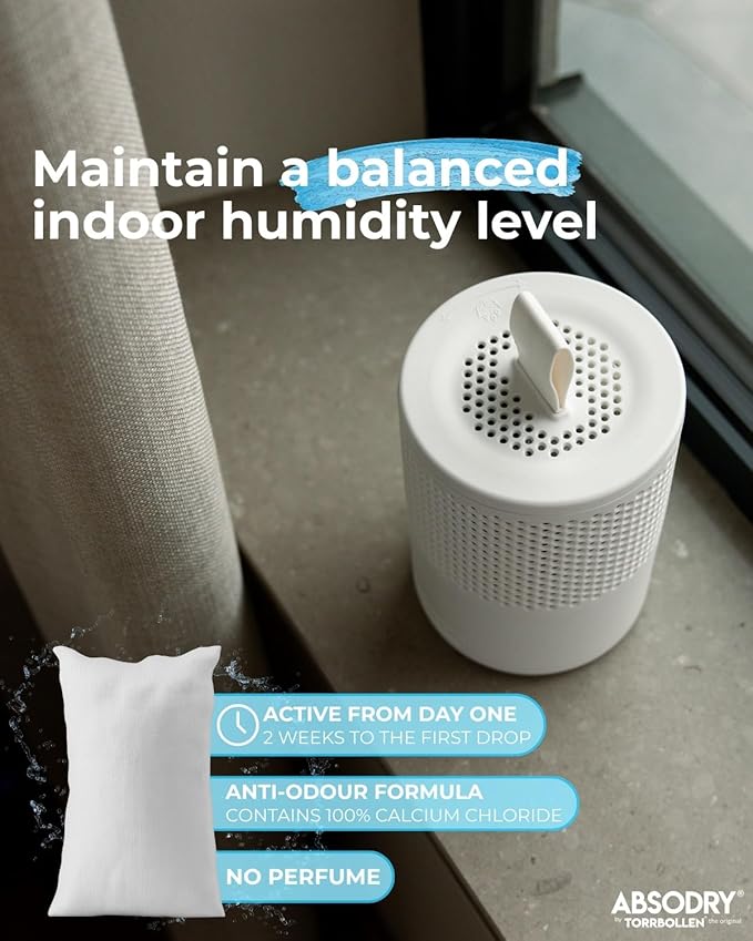 Absodry by Torrbollen Moisture Absorber 4 x 0.66lb Bag Dehumidifier for Bedroom, Electricity & Battery Free Dehumidifiers for Home, Air Freshener and Purifier for Home (4 X Refills)
