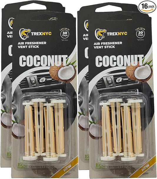 Car Air Fresheners Vent Sticks, Essential Car Odor Eliminator, For Long Lasting Fragrance up to 30 days (Coconut, 4 Packs)