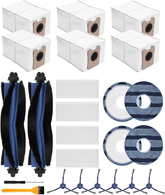 DR DAPPER Replacement Parts Compatible with Eufy Vacuum Omni C20, 24 Pack Accessories Kit (2 Mainbrush, 6 Side Brush, 4 Hepa Filter, 6 Dust Bag, 4 Mop Pads, 1 Cleaning Brush, 1 Screwdriver)