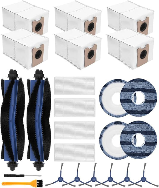 DR DAPPER Replacement Parts Compatible with Eufy Vacuum Omni C20, 24 Pack Accessories Kit (2 Mainbrush, 6 Side Brush, 4 Hepa Filter, 6 Dust Bag, 4 Mop Pads, 1 Cleaning Brush, 1 Screwdriver)