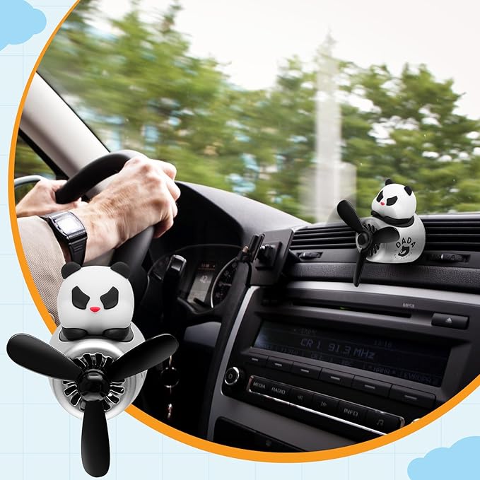 Tallew 2 Pack Car Air Freshener Cute Dog & Panda Car Vent Clip Diffuser with Rotating Propeller Outlet Vent Easy to Install Included 2 Scents Aroma Tablets Aromatherapy Ornament Auto Accessories