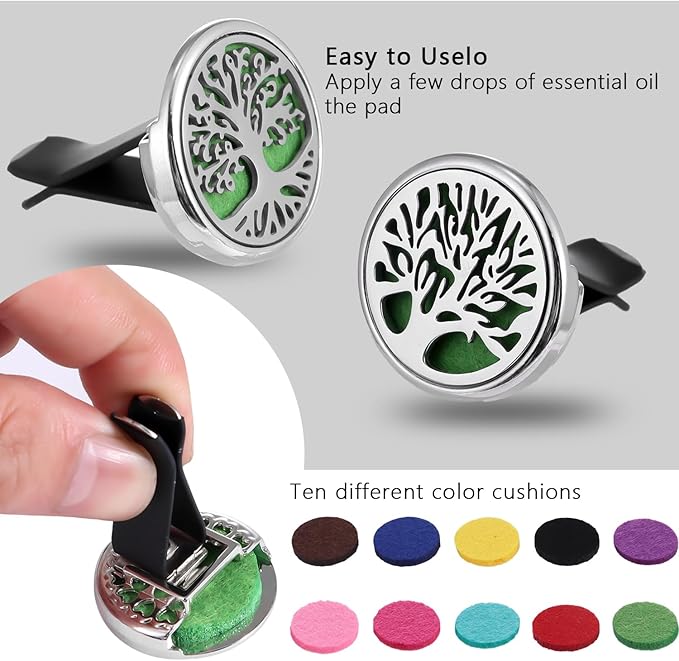 Car Air Freshener Diffuser Vent Clips - Aromatherapy Essential Oil Diffuser Tree of Life Car Clip with 20 Refill Pads, Gift for Women/Men