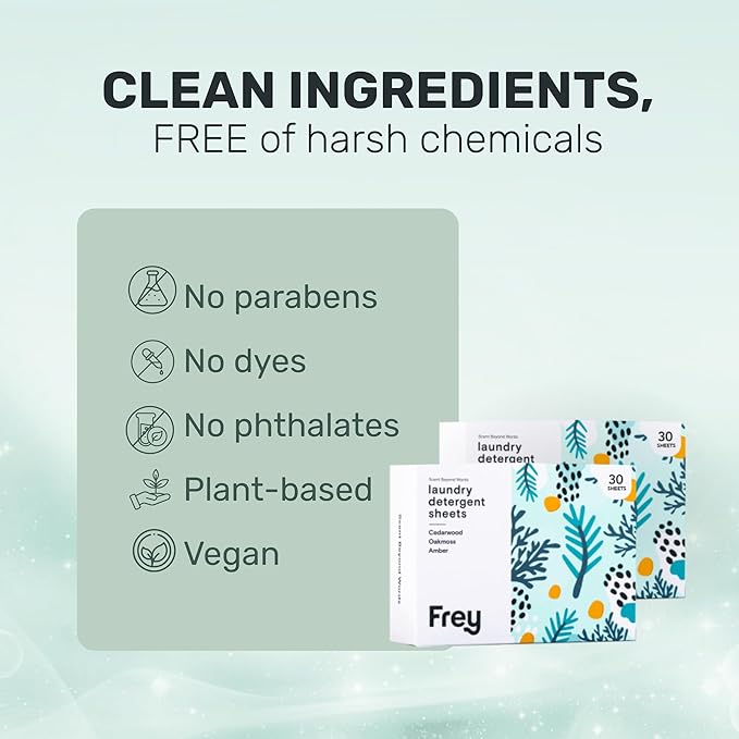FREY Laundry Detergent Sheets – Cedar Grove Scent | Plant-Derived | 60 Sheets (Pack of 2)