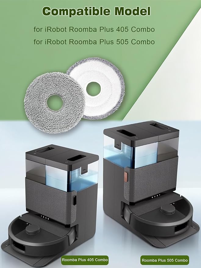 405 & 505 Mop Pads Replacement Parts for iRobot Roomba Plus 405 (G181 & G185) Vac, Roomba Plus 505 Combo Robot Vacuum. Washable & Reusable Microfiber Mop Pads Accessories, 8-Pack