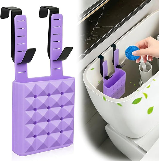 Adjustable Toilet Tank Tablet Holder-Hanging Silicone Basket Carrier with Rustproof Hooks for Bowl Cleaner & Bleach Tablet Hanger Pouch Organizer, Accessory Fit Up to 7" Water Level