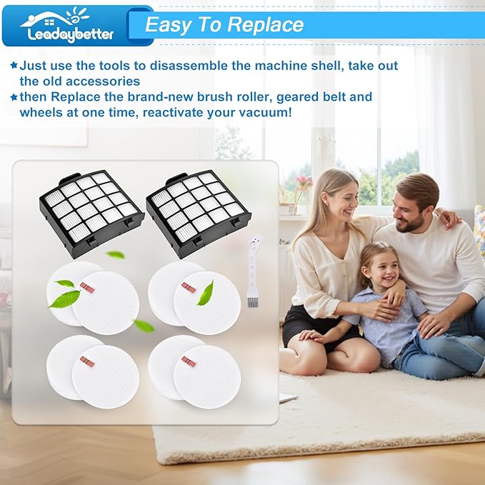 Leadaybetter AZ2002 Vacuum Filter Replacement for Shark Vertex DuoClean PowerFin Upright Vacuum AZ2000 AZ2000W AZ2002, 2 HEPA, 4 Foam and 4 Felt Filters, Replace Part XHFAZ2000, XFFKAZ2000