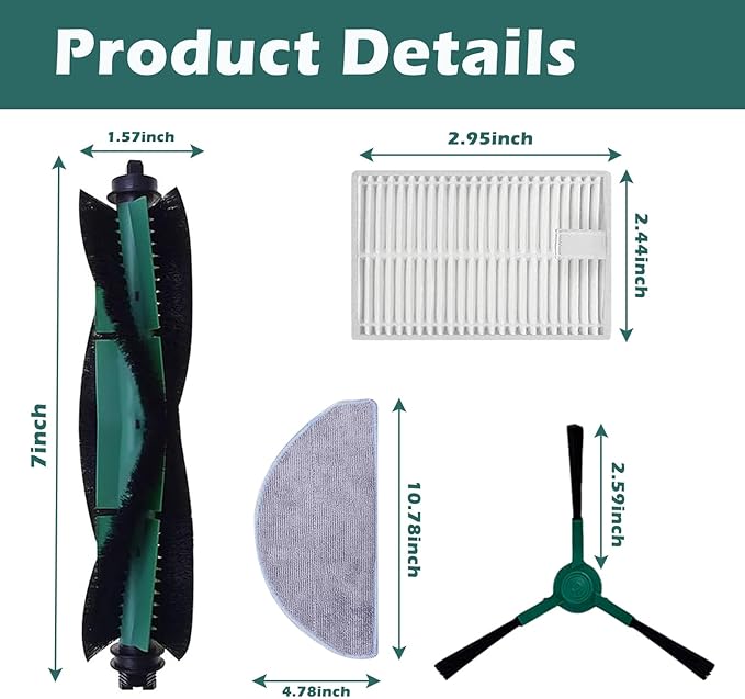 19 Pcs Replacement Parts for iRobot Roomba Combo Essential Q0120 Y0140 Q0520 Y0110 Y0120 Y0142 Q011 Robot Vacuum Cleaner Accessories，2 Roller Brushes，4 Filters，4 Mop pads，8 Side Brushes
